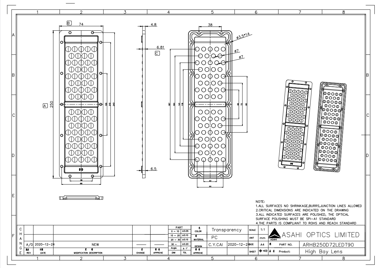 High Bay Lens Drawing ALHB250D72LEDT90