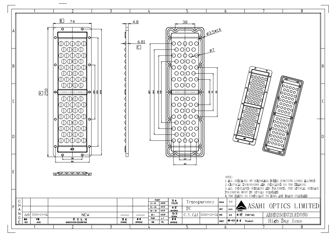 High Bay Lens Drawing ARHB250D72LEDT60