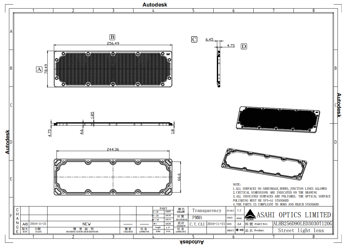 High bay lens drawing ALHB256D90LED3030T120G