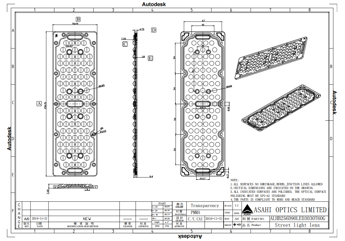 High bay lens drawing ALHB256D90LED3030T60G