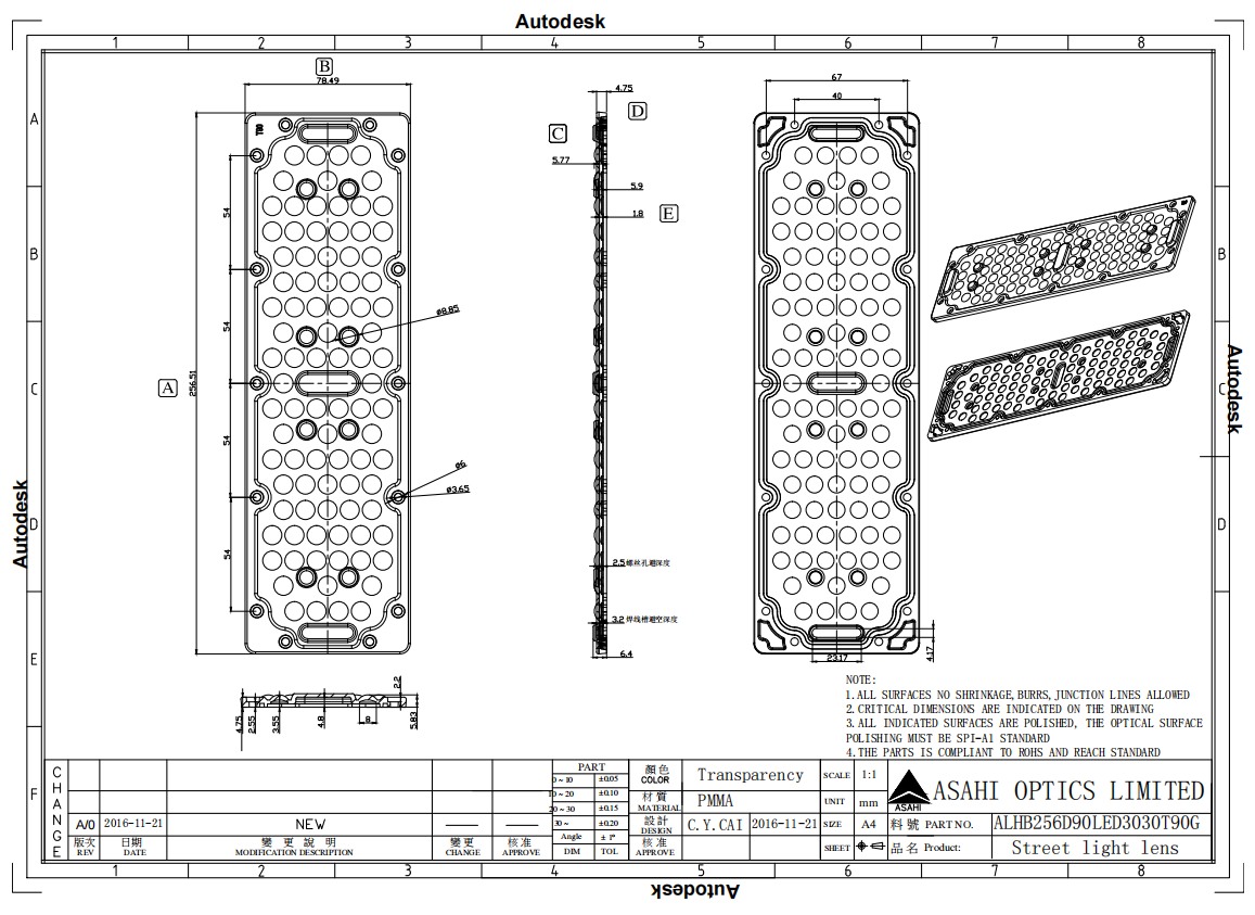 High bay lens drawing ALHB256D90LED3030T90G