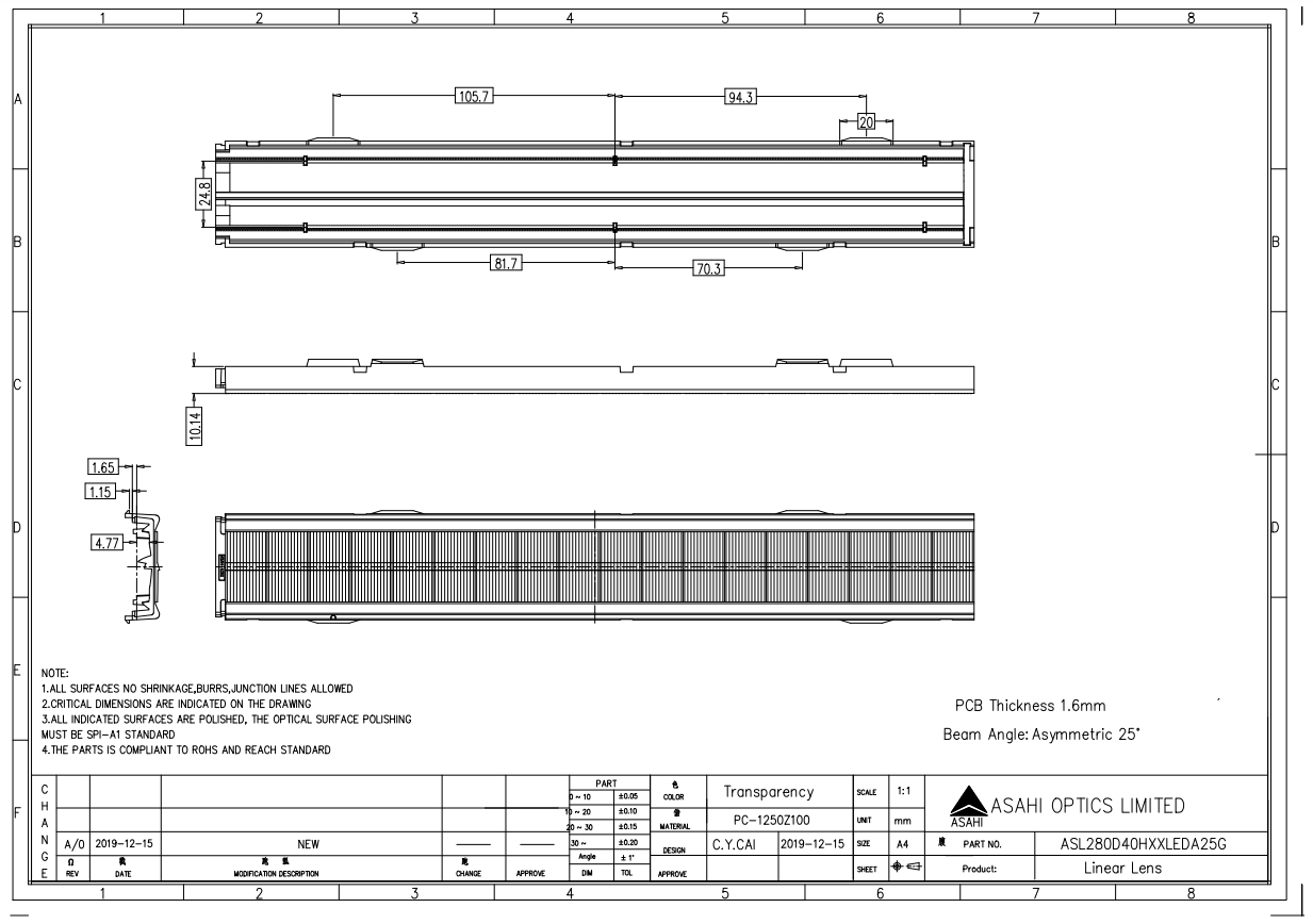 linear lens ASL280SDXLEDA25G drawing