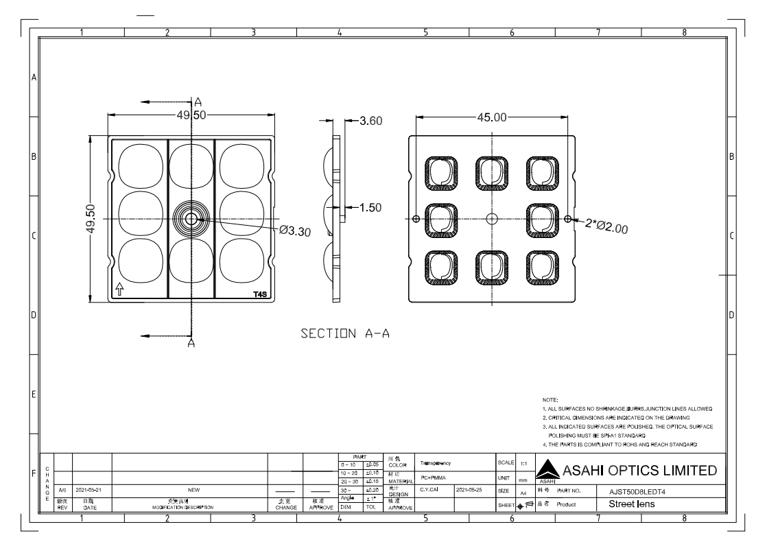 8 LEDs lens T4 Drawing