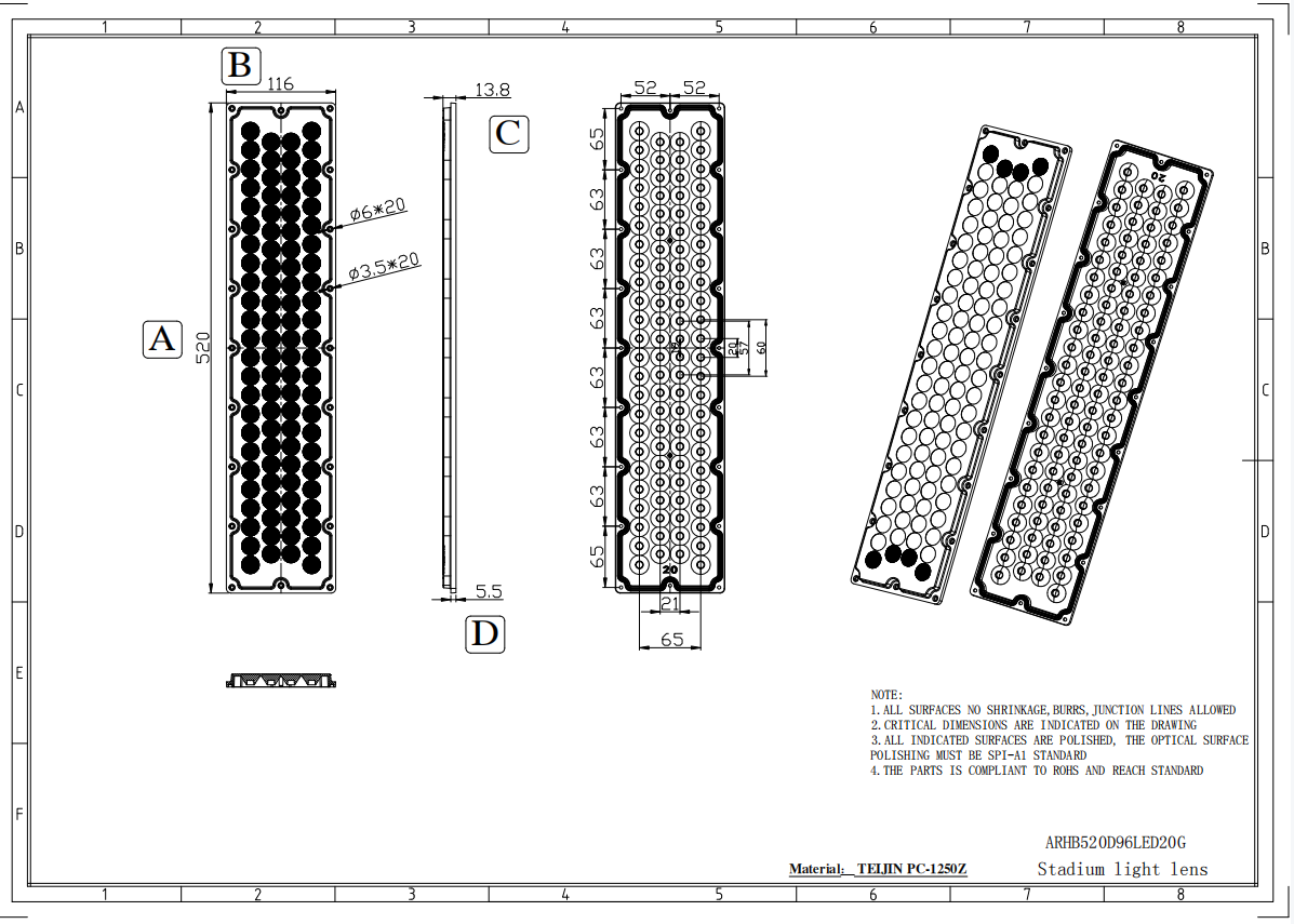 Stadium light lens drawing ARHB520D96LED20G