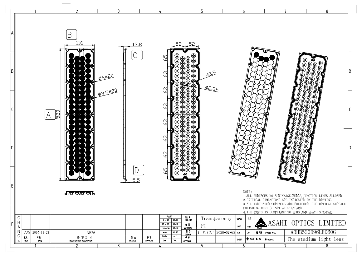 Stadium light lens drawing ARHB520D96LED60G