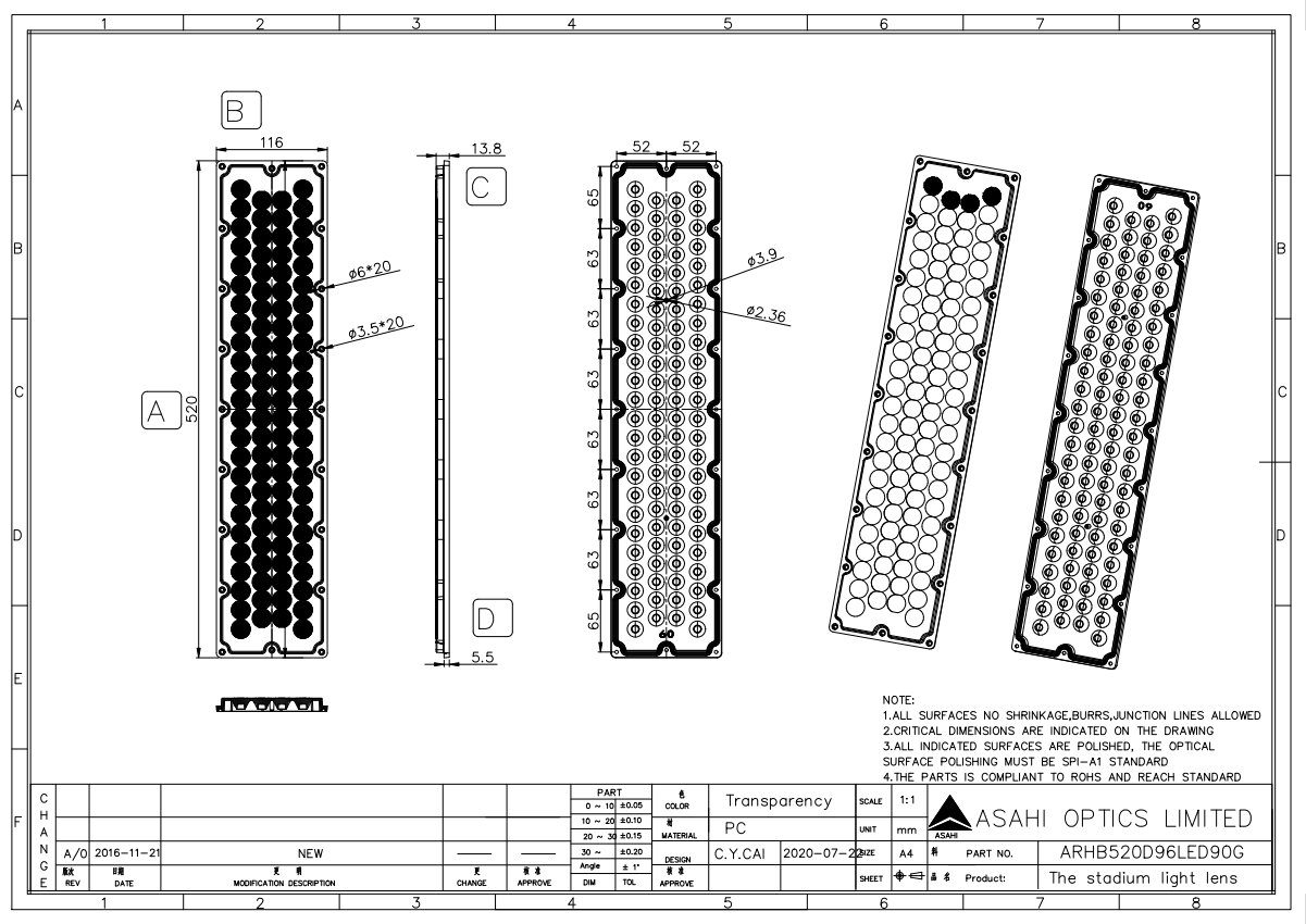 Stadium light lens drawing ARHB520D96LED90G