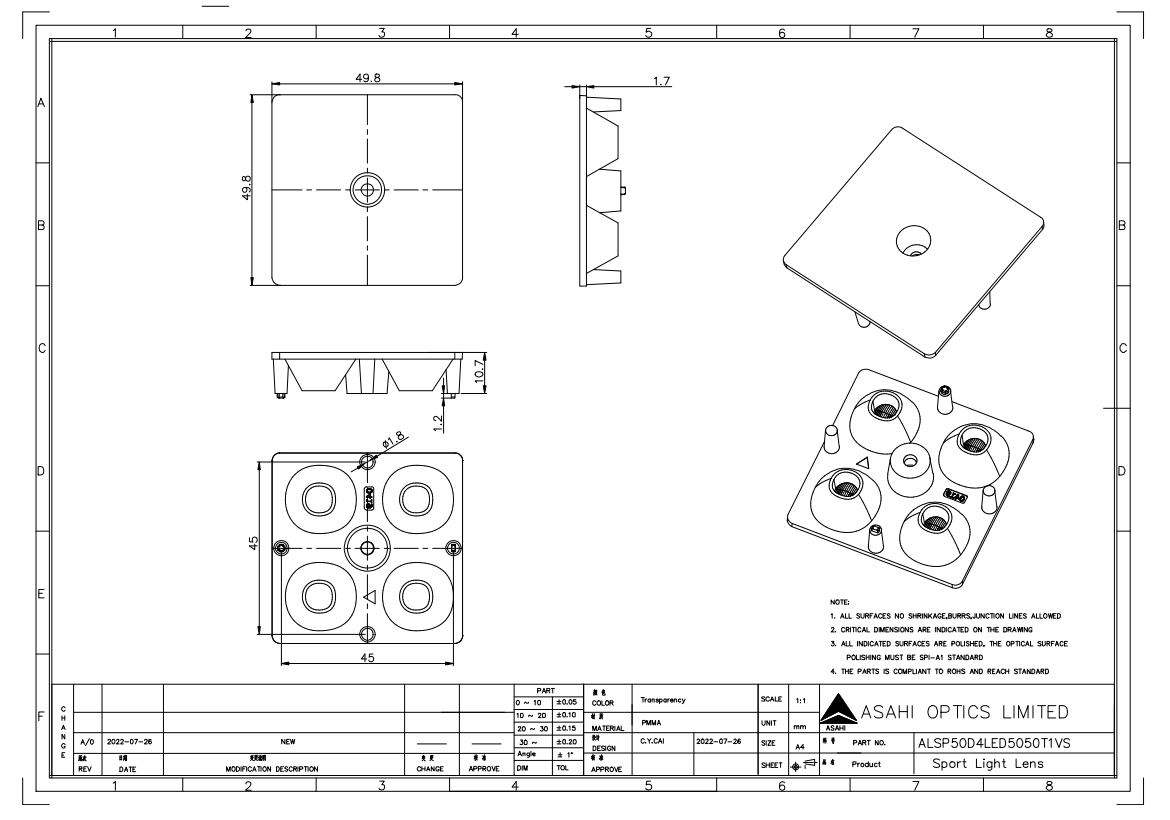 Asahi Optics ALSP50D4LED5050T1VS Drawing