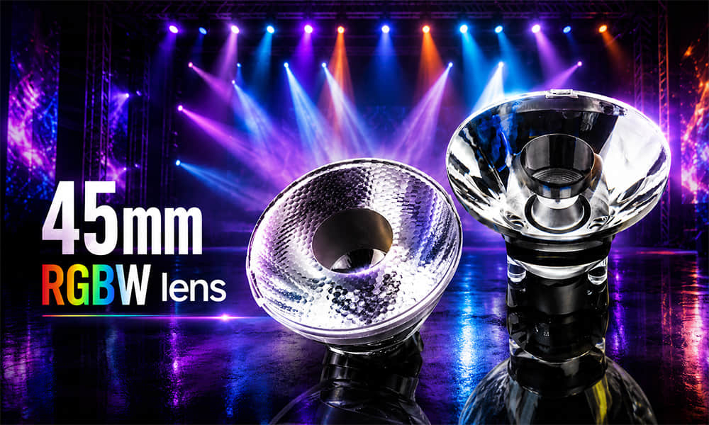 45mm RGBW lens for stage lighting with high precision optical reflector