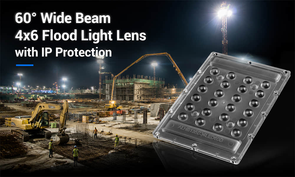 4x6 LED Lens with a 60° Wide Beam for construction area lighting