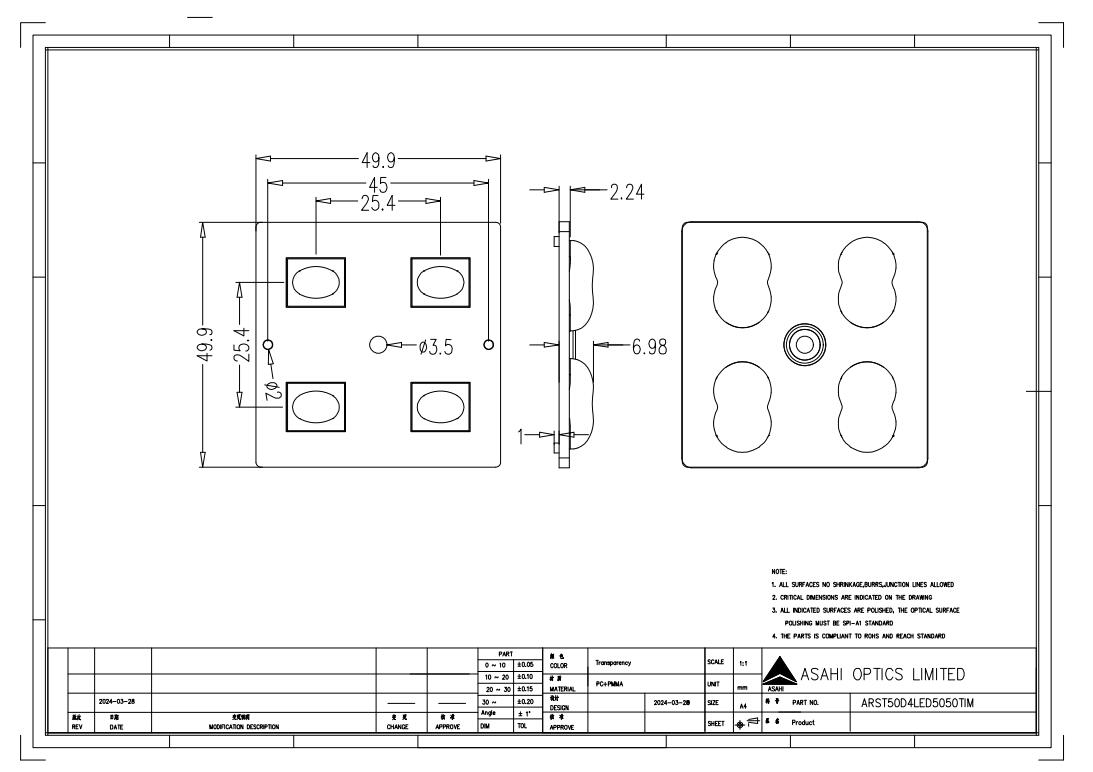2x2 Lens Type I Medium beam for narrow roads and paths Drwing