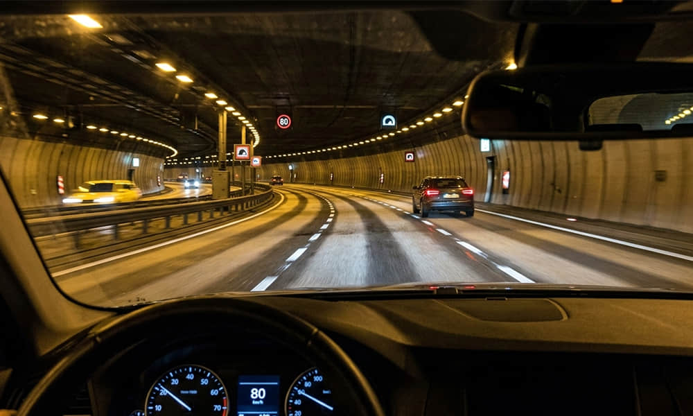 Driver's view of uneven pavement luminance