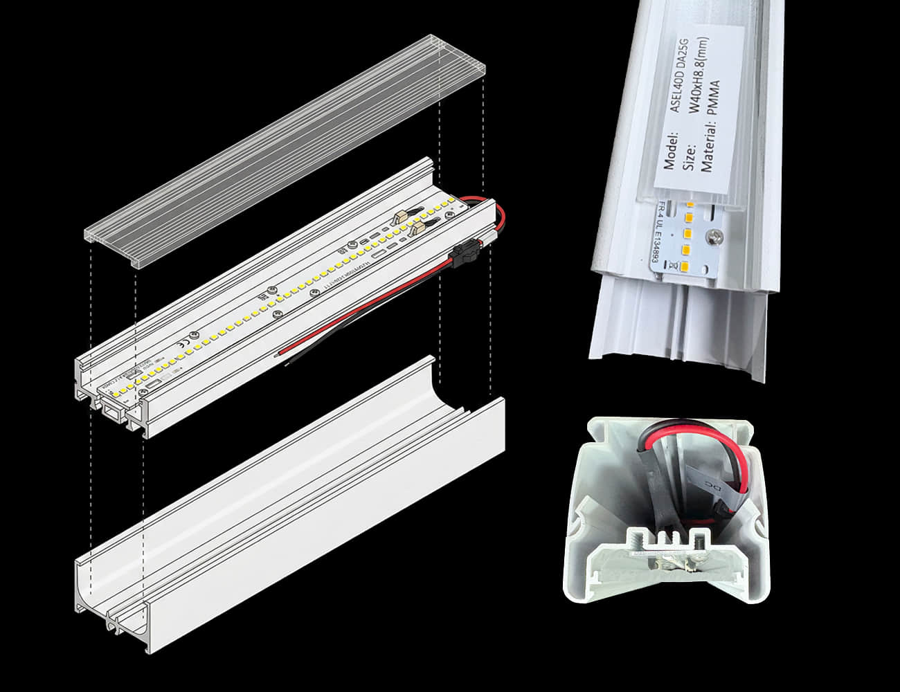 Exploded View Diagram of Extrusion Lens, Installation Demonstration Diagram of Extrusion Lens.