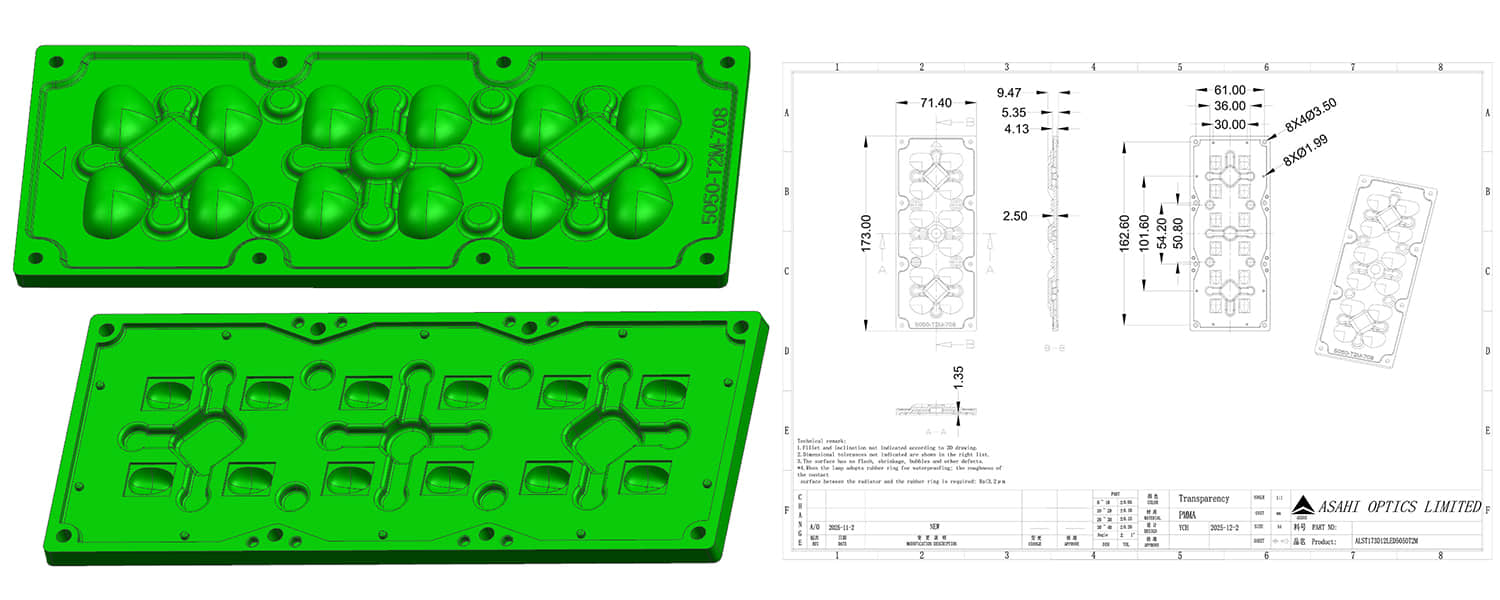 Lens 2D and 3D drawings