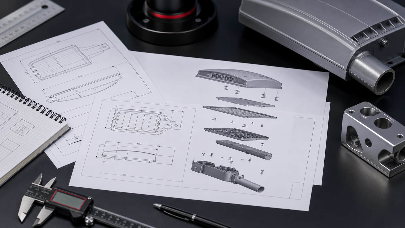 Fixture assembly drawing for custom LED lens design