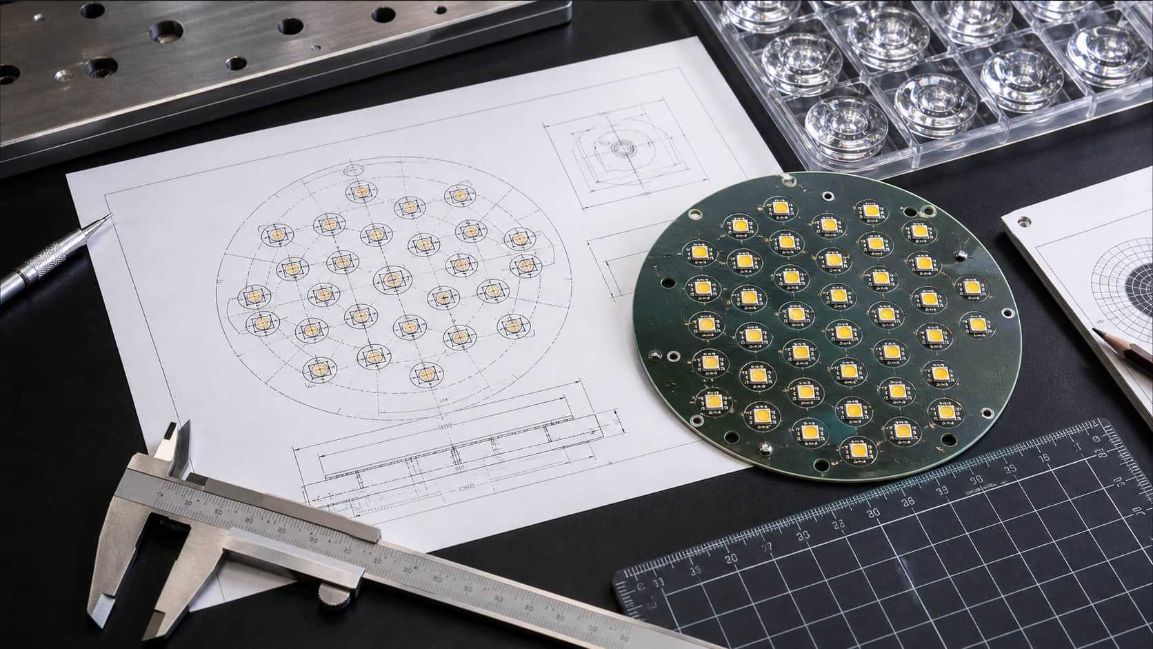 PCB layout drawing for matching LED positions and dimensions