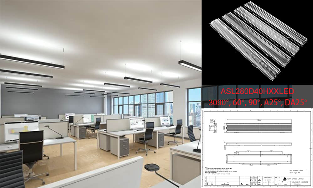 280mm zhaga linear lens for office lighting