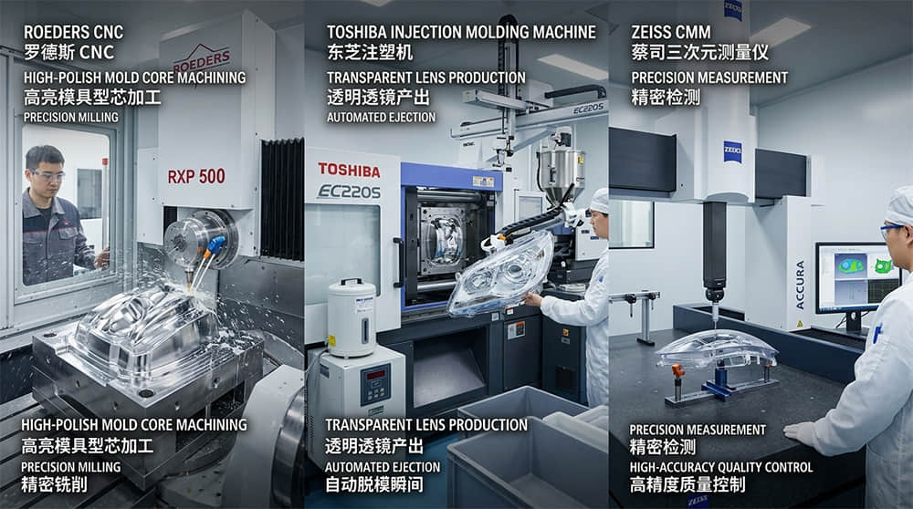 Automotive lens machining, production and inspection