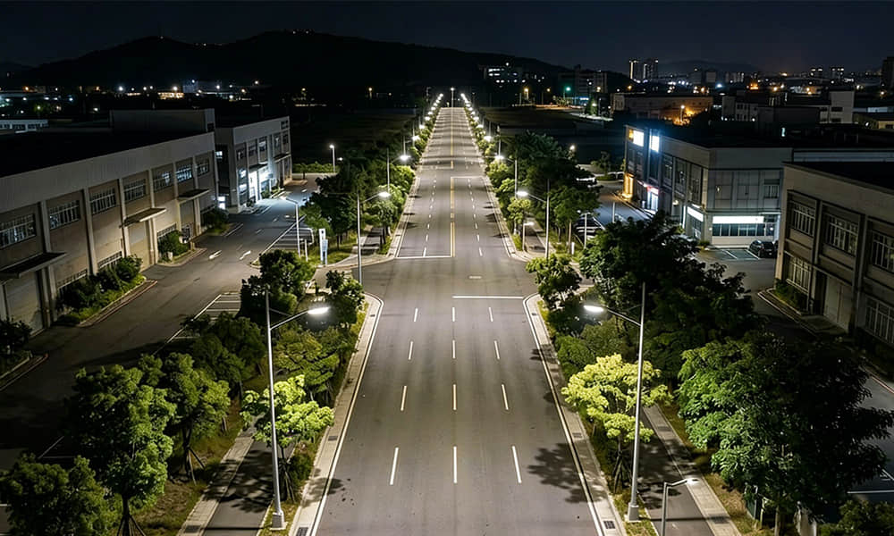 Opposite street light arrangement