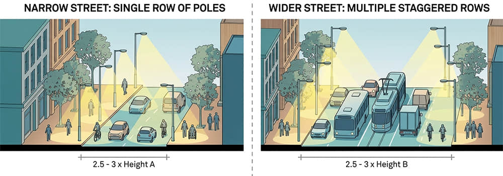 Spacing between light poles.
