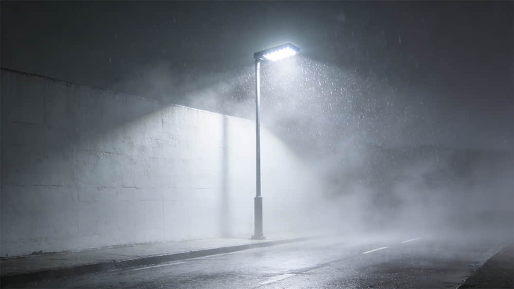 Standard LED street lights produce white wall effect