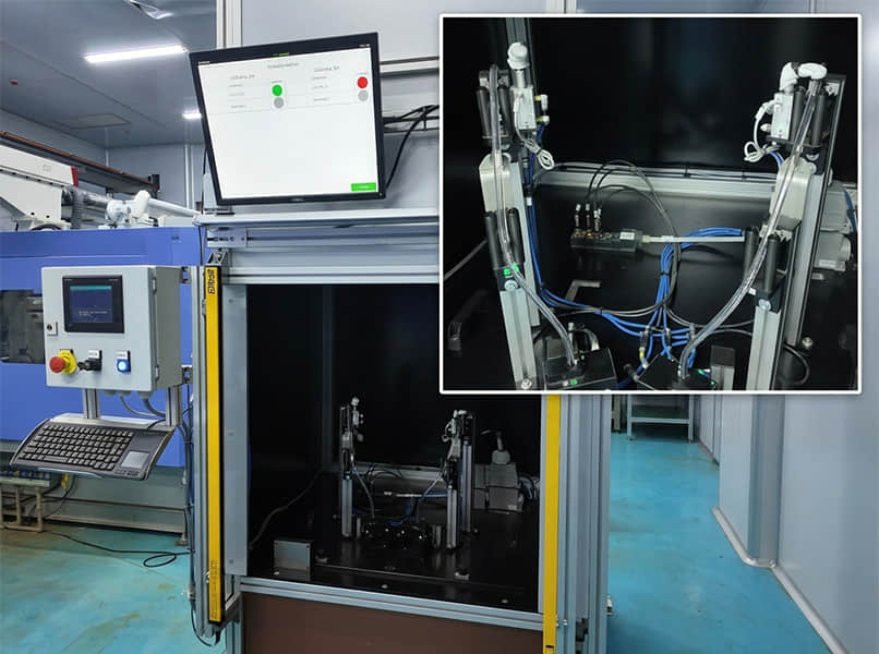 The automotive light guide is testing optical performance.