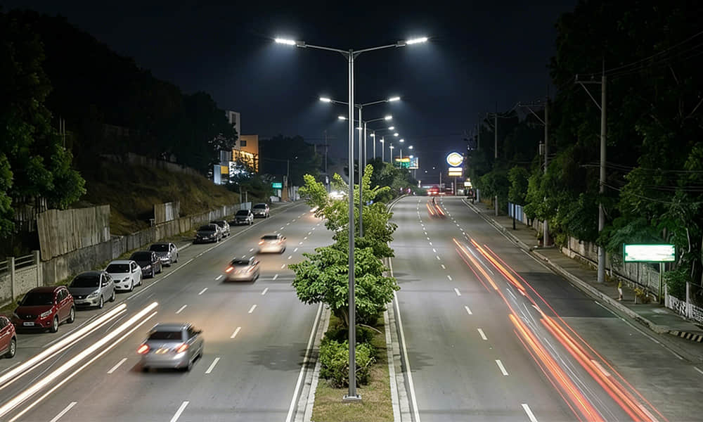 Twin central street light arrangement