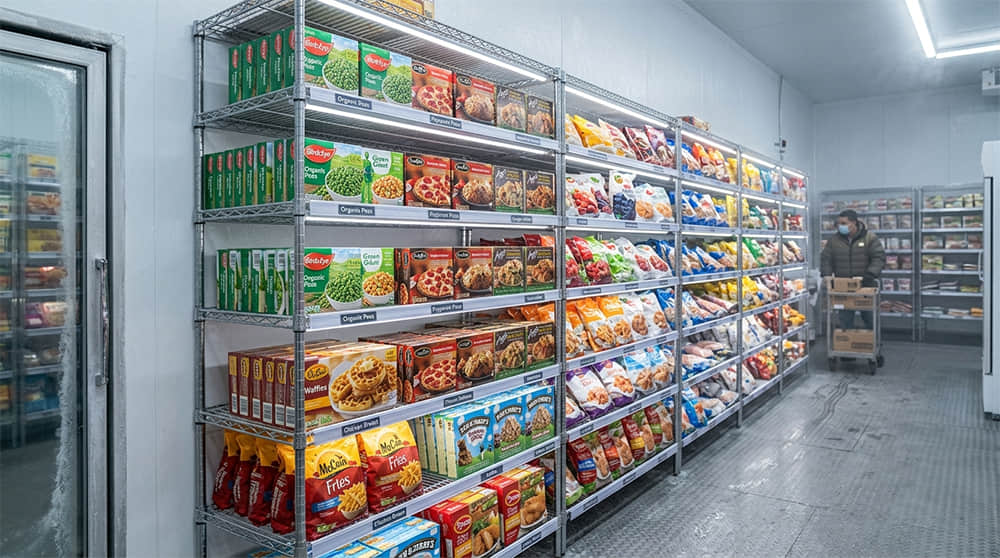 commercial freezer even shelf lighting frozen food
