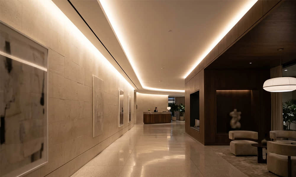 cove and wall wash linear lighting using extruded linear lens
