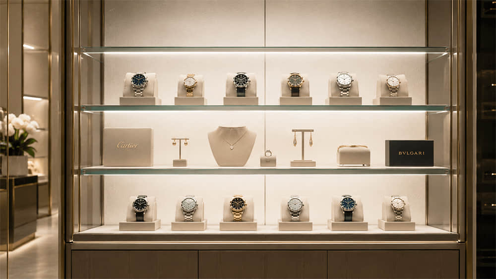 retail display cabinet uniform shelf lighting