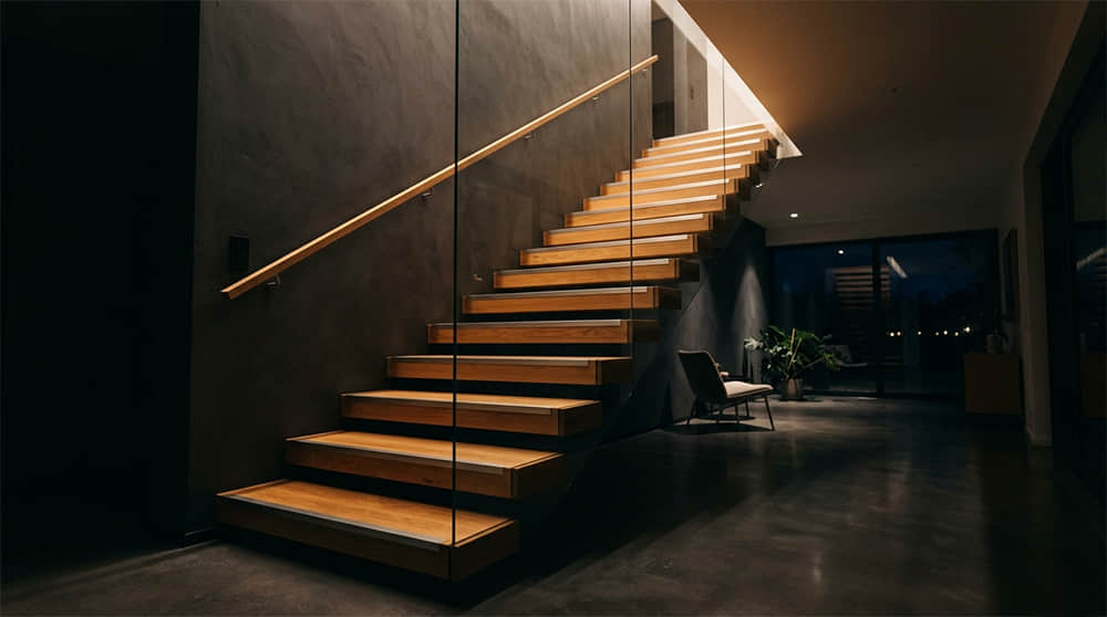 staircase handrail hidden step illumination glare free