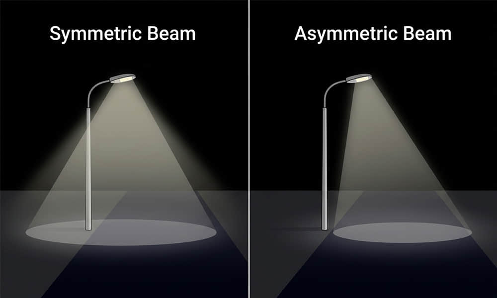symmetric vs asymmetric light distribution for street light lens