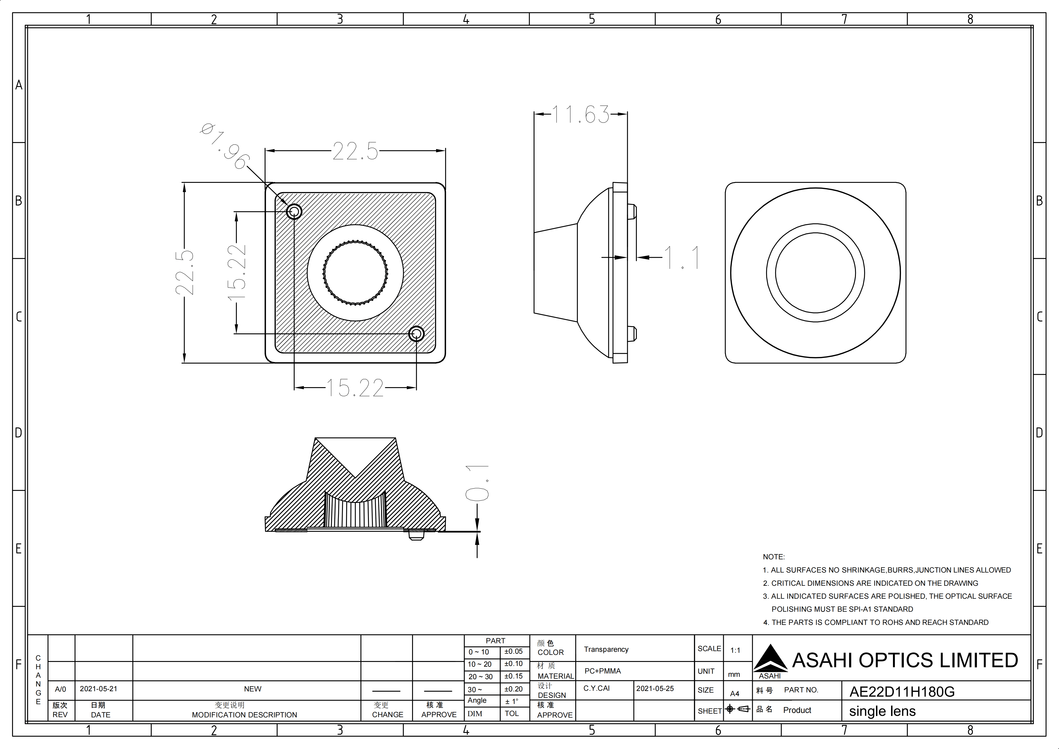 Asahi Optics AE22D11H180G Drawing