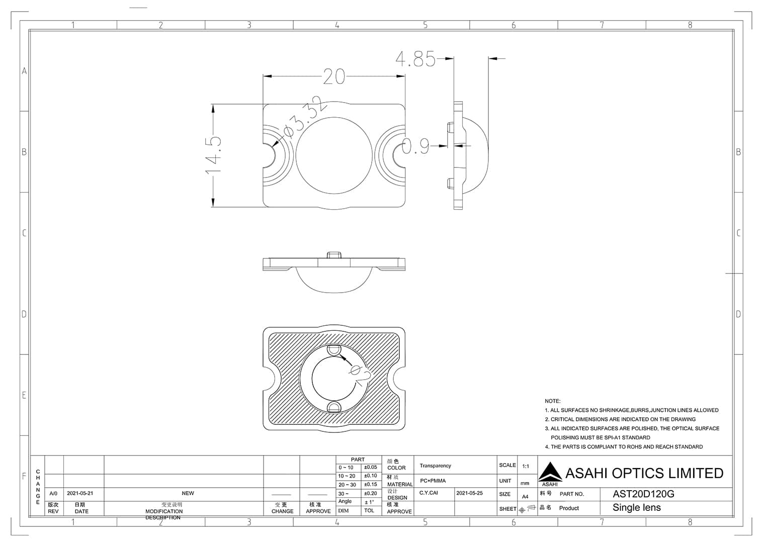 Asahi Optics AST20D120G Drawing