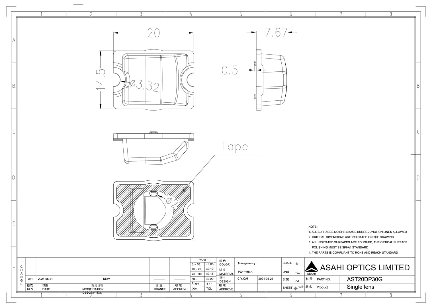 Asahi Optics AST20DP30G Drawing