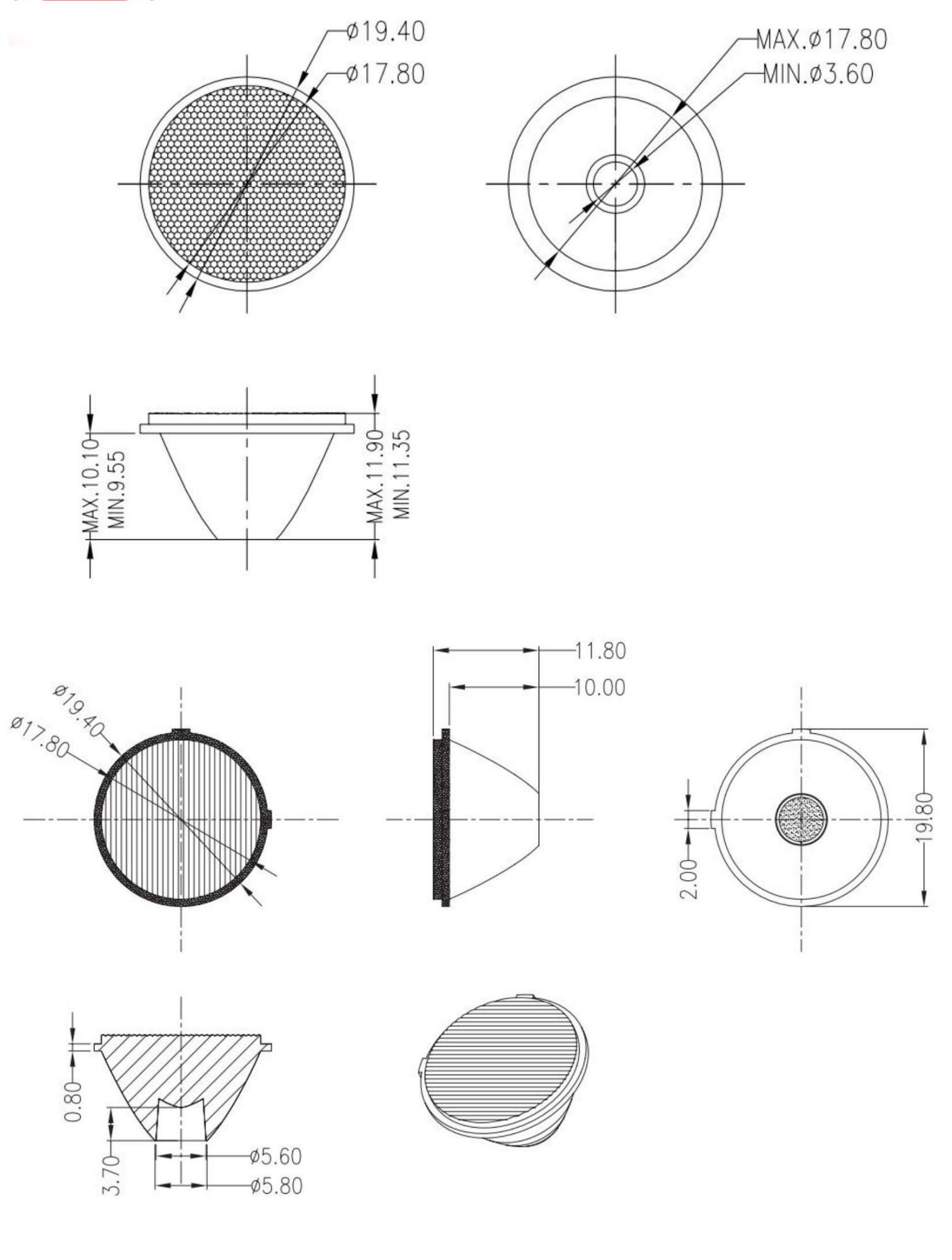 21mm Architectural Recessed Lighting LED Lens Drawing