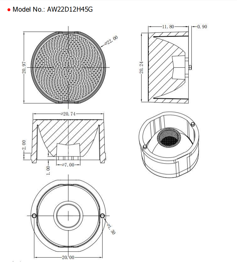 22mm Exterior Architectural Led Lighting Lens Drawing