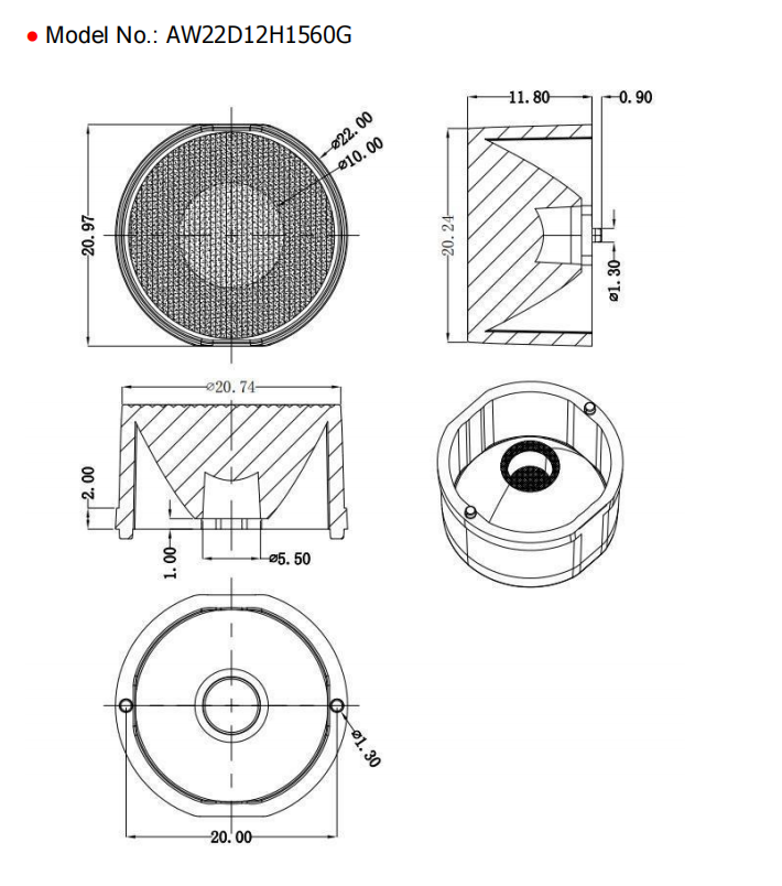 22mm Retail Lighting Lens 3030 3535 5050LED Drawing