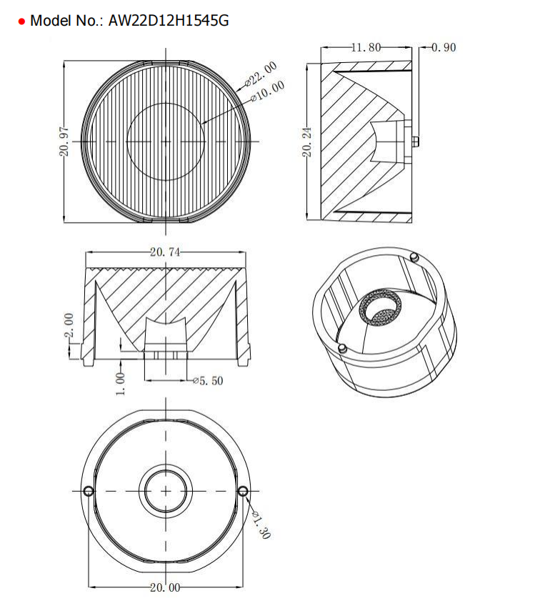 22mm Wall washer Downlights Lens Drawing