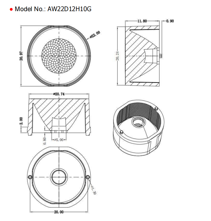 22mm Waterproof One piece Lens For Wall Washer Light Drawing