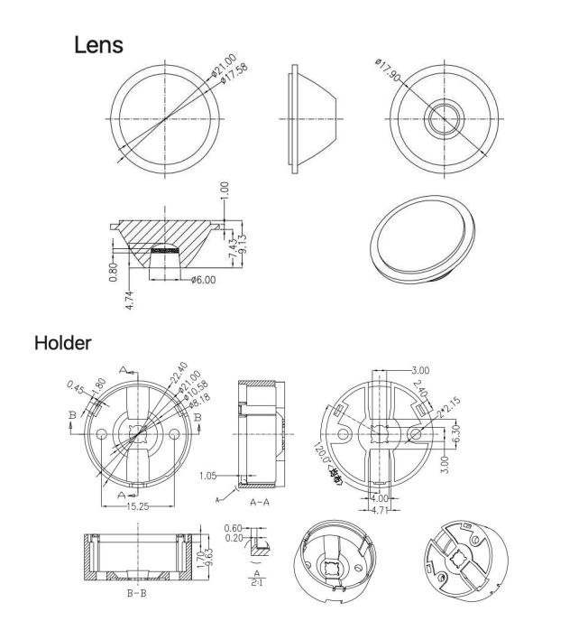 22mm Architectural Led Lighting Lens 3535LED Drawing