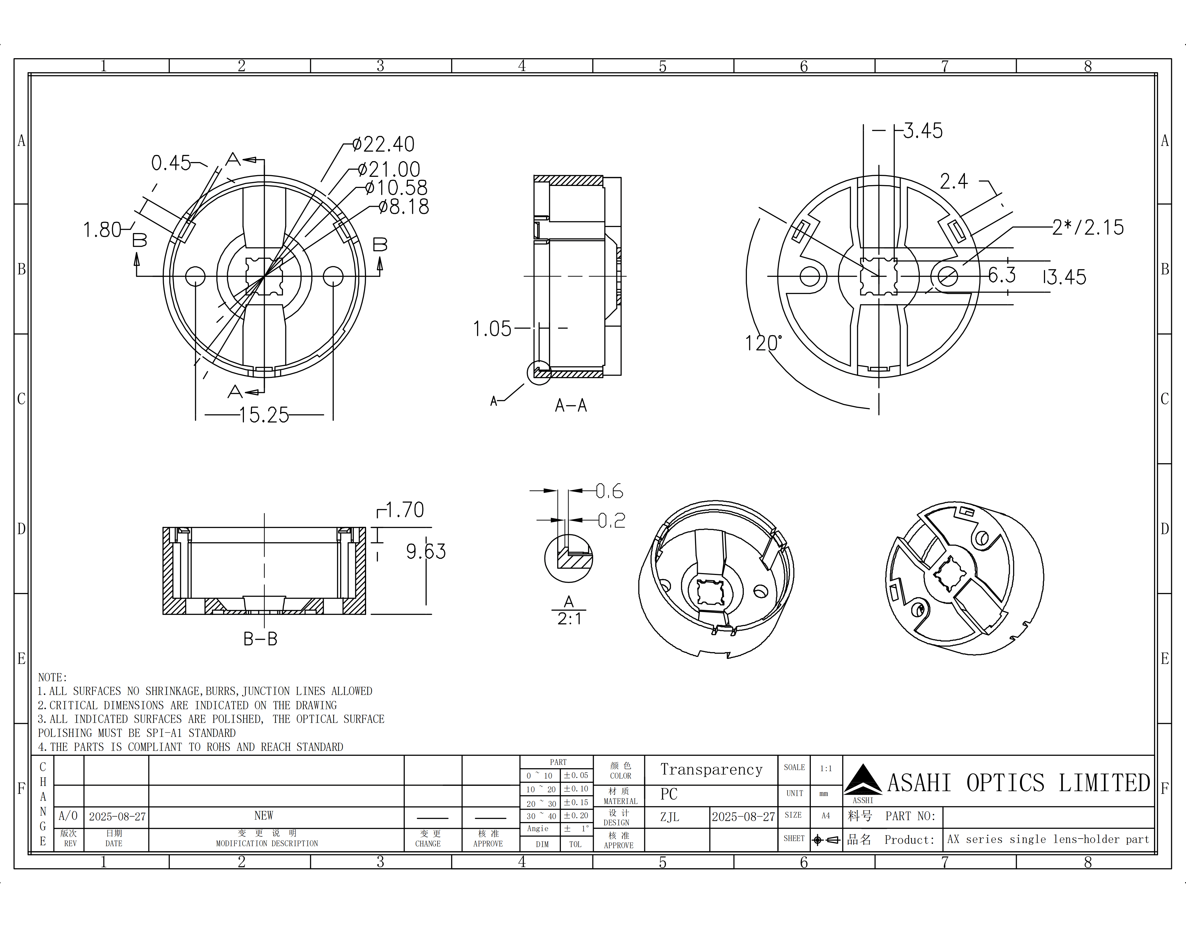 AX series single lens holder part Drawing