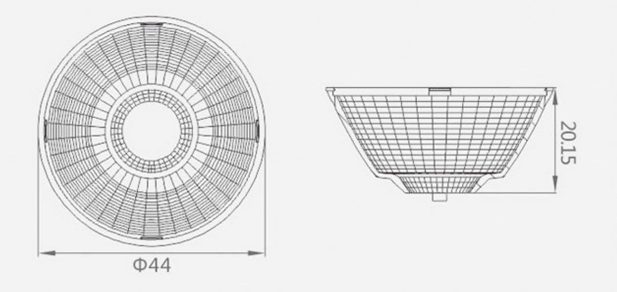 44mm COB LED Reflector for Industrial Lighting Drawing