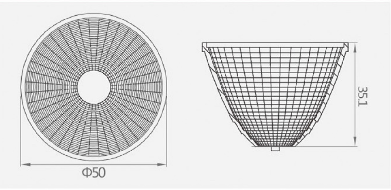 50mm Aluminum Coating LED Optical Reflector With Holder Drawing