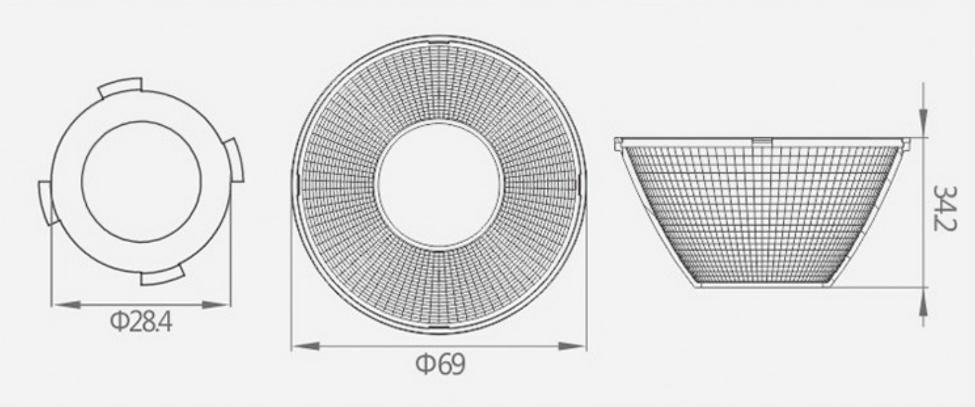 69mm Spot Light Reflector 15° 25° 38° For Spot Lights Drawing