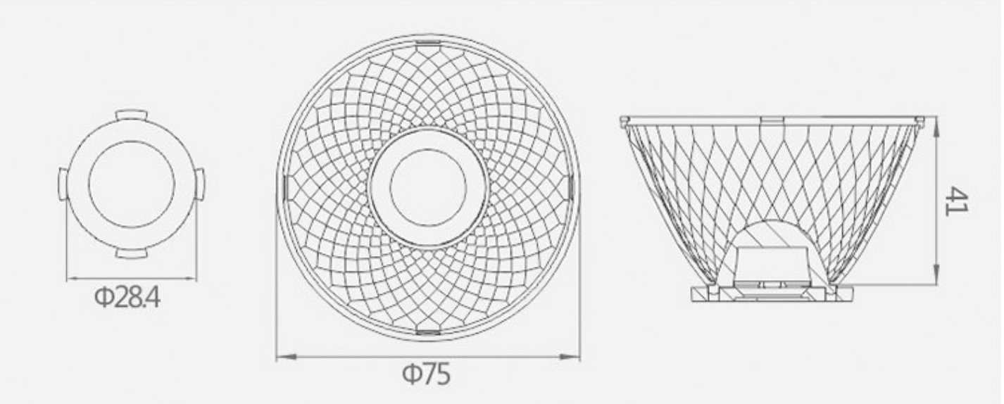 75mm High Transmittance COB LED Reflector With Holder Drawing