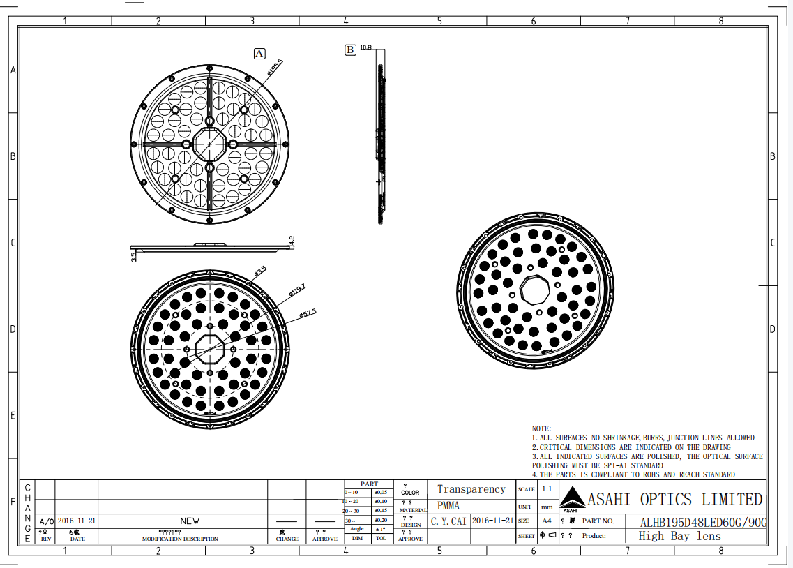 UFO Highbay Light Industrial Lens 48LED 60° 90° Drawing