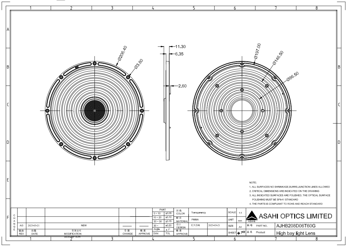 UFO LED Highbay Light Lens For Warehouse 3030LED 60° Drawing