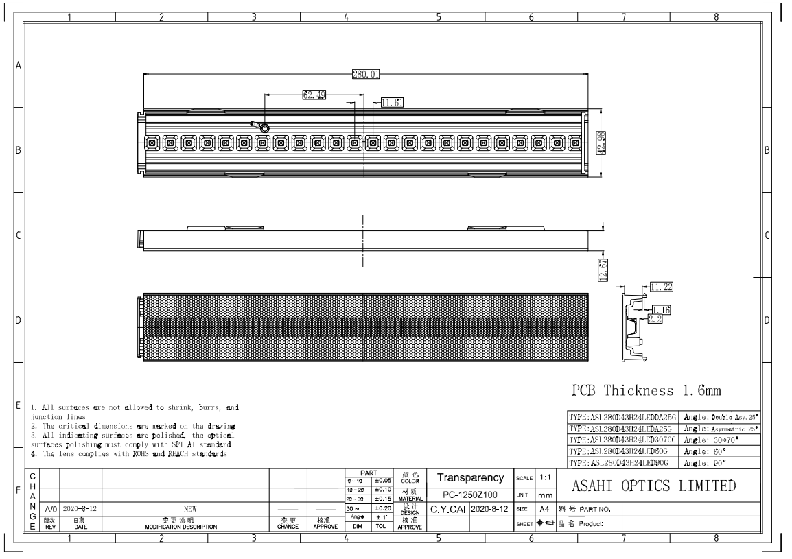Linear Office Lighting Lens With Recessed Luminaire Drawing