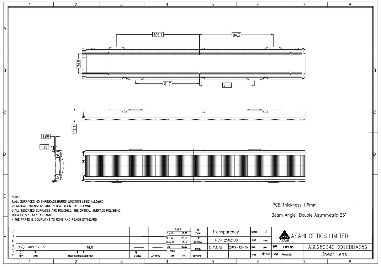 LED Linear Light Fixture Featuring Oval Beam Angle Drawing