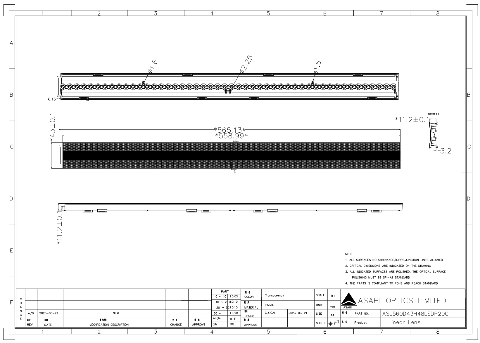 Linear Luminaire Lighting Lens Zhaga Standard Drawing